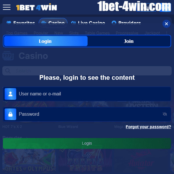 Formulario de inicio de sesión en 1bet4win